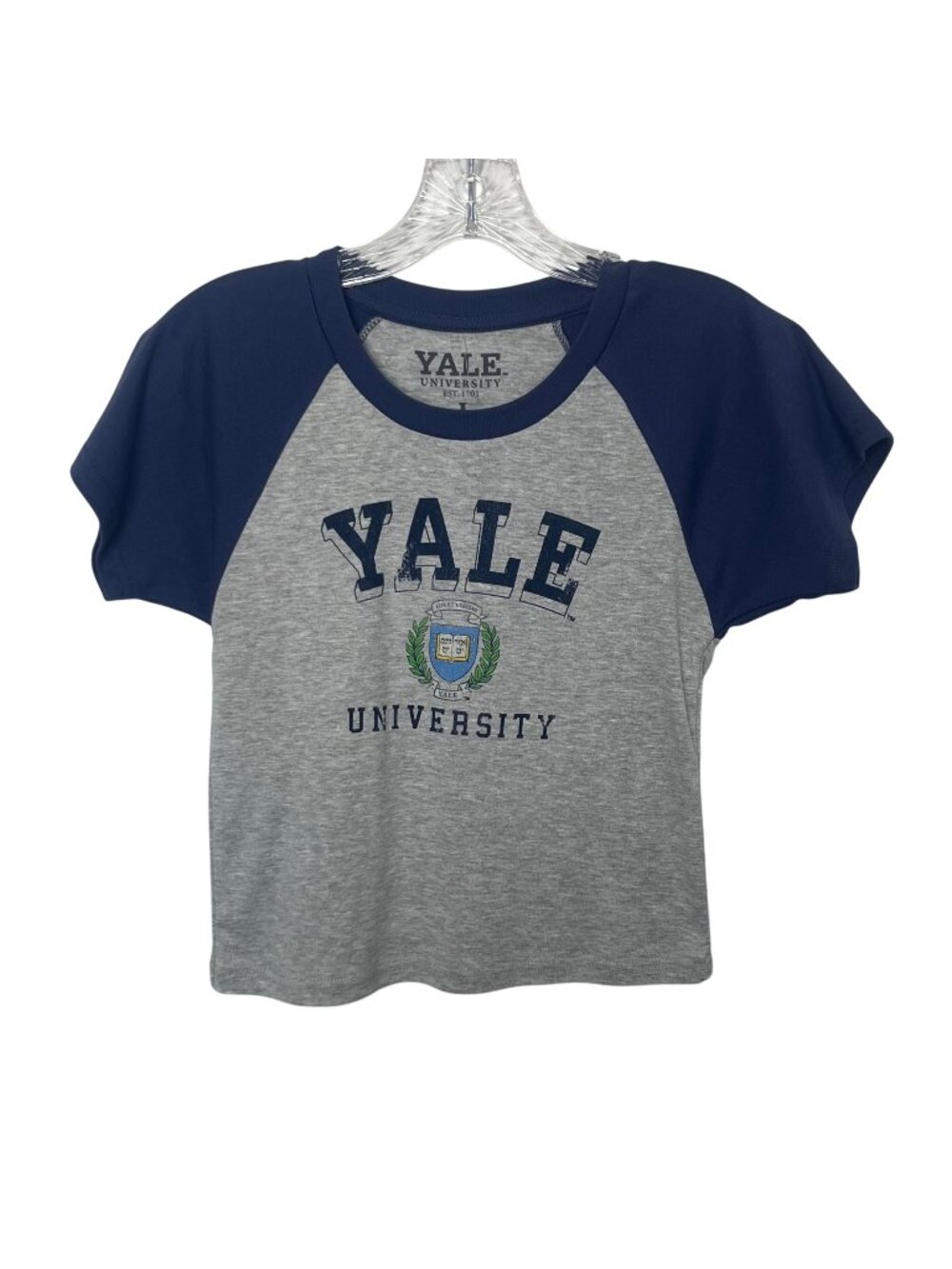 Yale‎ University Tshirt Large Gray Blue New WOT Raglan Short Sleeve Summer